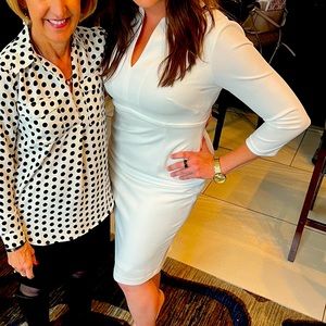 3/4 Sleeve Split Round Neck Scuba Crepe Sheath Dress